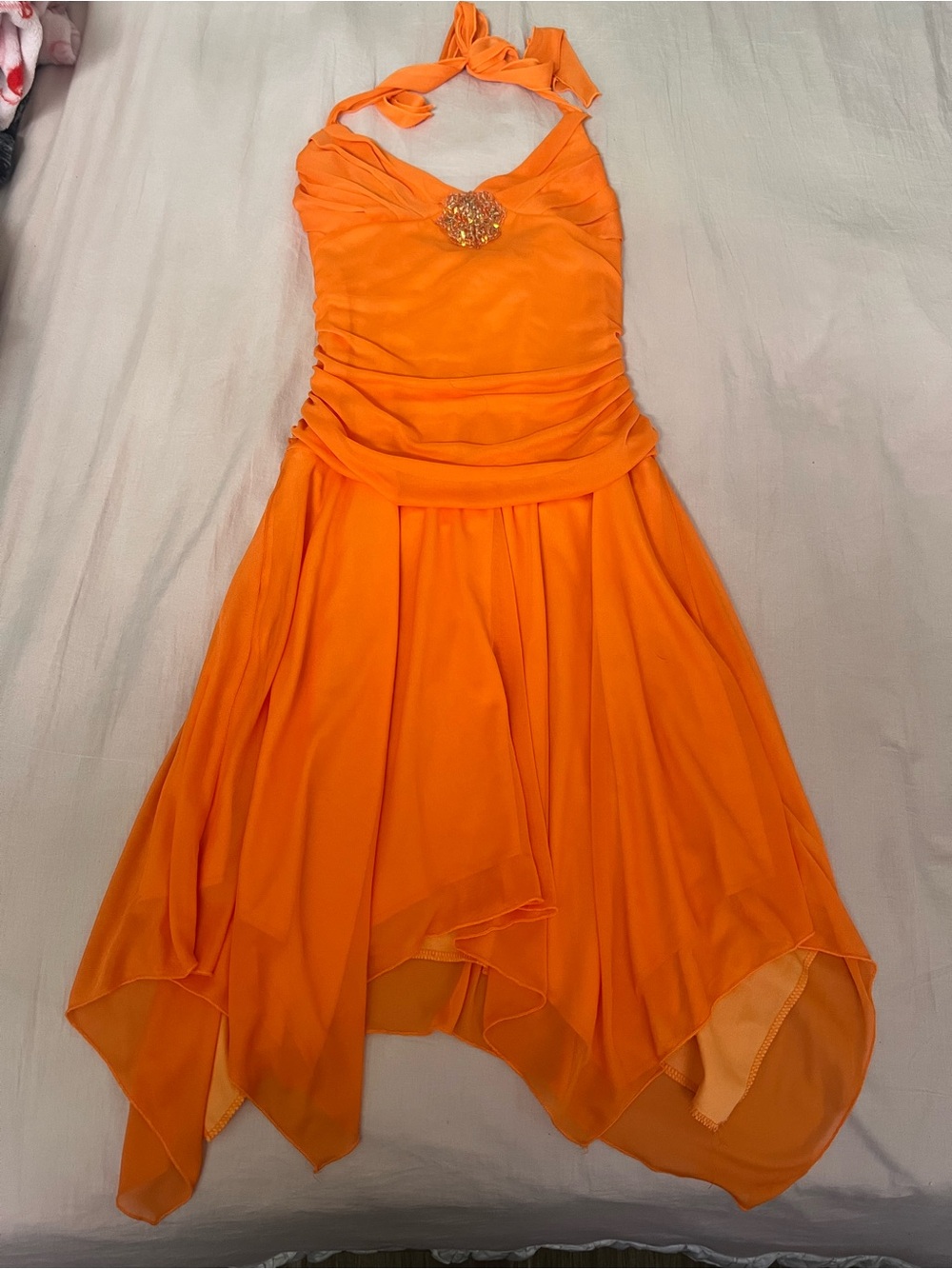 City Triangles Fairy Asymmetrical Hem Bright Orange Halter Dress